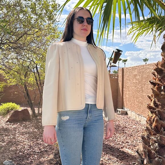 Vtg Louis Feraud Paris Ivory Jacket Women's 38 Small Wool Made In West Germany - Picture 1 of 11